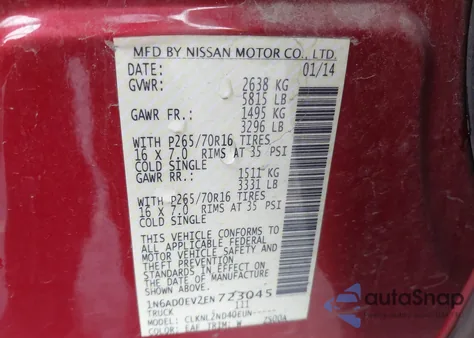 2014 Nissan Frontier Pro-4X/S/Sl/Sv z USA, uszkodzony, nr VIN 1N6AD0EV2EN723045